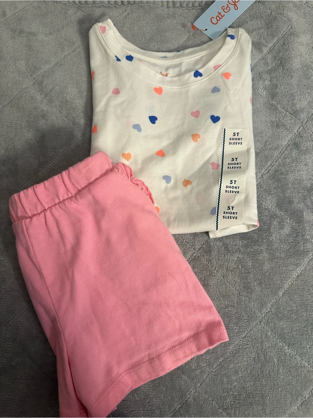 Cat & Jack White Heart Print Tee and Pink Shorts Set